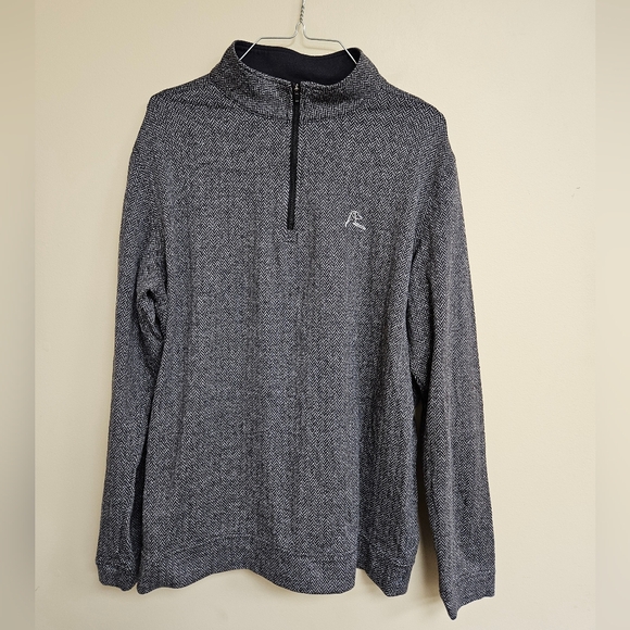 Rhoback Herringbone Jacquard Performance Q-Zip Black Gray Size L - Picture 2 of 6